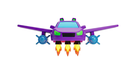 Purple Car Airplane with Jet Engines