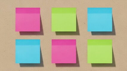 Multicolored sticky notes on a corkboard surface