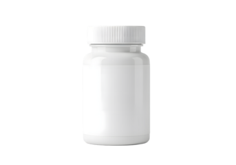 Pharmaceutical Vial: A pristine, minimalist, white vial stands as a symbol of health, medicine, and pharmaceutical innovation. The clean design suggests a focus on purity, medicine, supplements.