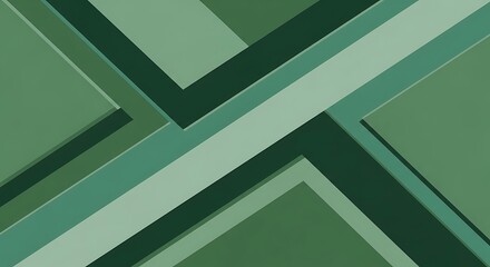Abstract Green Geometric Pattern Background with Overlapping Shapes and Lines.