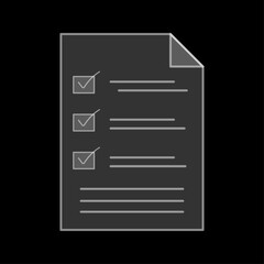 Obraz premium Checklist document icon with check marks in a minimal dark theme style. Ideal for task lists, reports, to-do apps, forms, UI design, productivity tools, and business presentations.