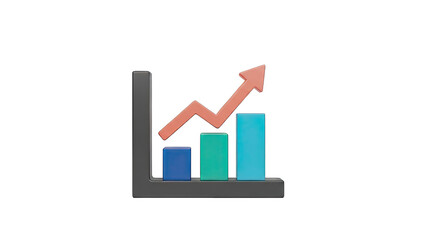 3D Bar Chart with Upward Trend Arrow