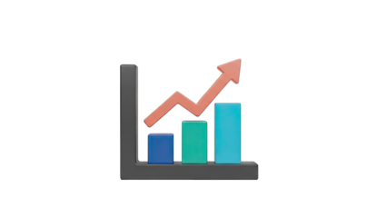 3D Bar Chart with Upward Trend Arrow