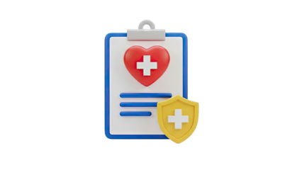 Health Insurance Clipboard with Heart and Shield Icons