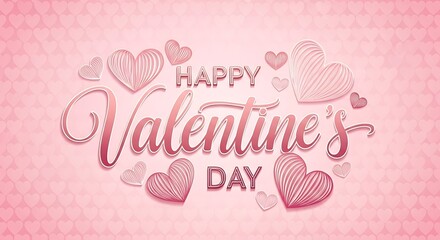 Happy Valentines Day Pink Background with Hearts and Typography.