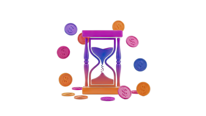 Hourglass and Coins Symbolizing Time and Money
