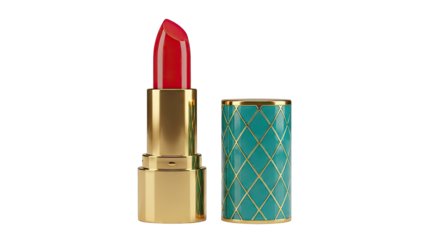 Red Lipstick with Gold and Teal Diamond Pattern Case