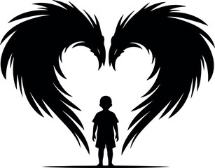 Child protection heart wings vector illustration isolated on transparent background