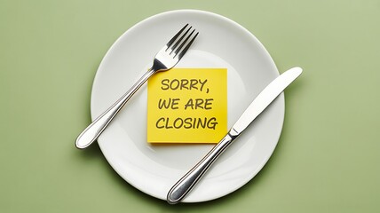 Restaurant closing concept with apology note on plate
