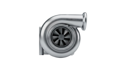 Shiny Metal Turbocharger on White Background