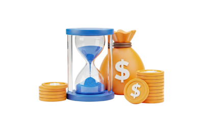 Hourglass and Money Bag with Coins