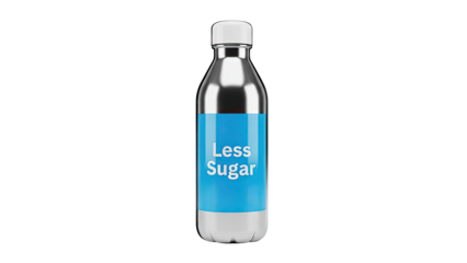 Reusable bottle with 'Less Sugar' label