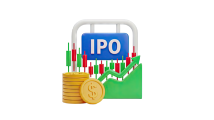 IPO concept with stock market chart and coins