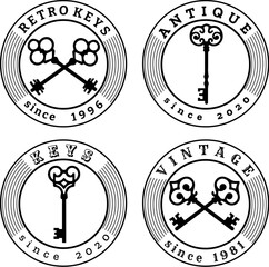Vintage keys label emblem set