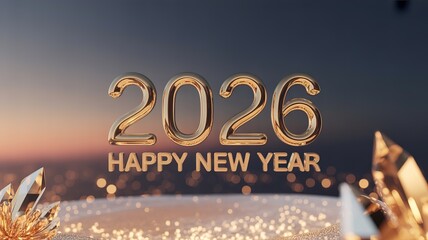 Elegant Gold 2026 New Year Celebration Background with Sparkling Bokeh and Festive Confetti for Holiday Greetings and Party Invitations