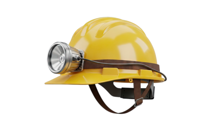 Yellow mining helmet with headlamp