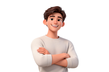 3D Rendered Smiling Young Man with Crossed Arms