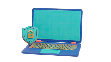 Laptop with Security Shield and Padlock Icon
