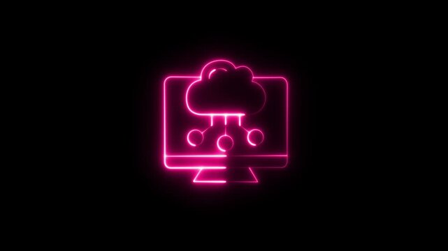 Neon Pink Computer with Cloud Icon &ndash; Cloud Computing Concept Cloud Storage Futuristic Design Software Concept Network connection Cloud Technology.