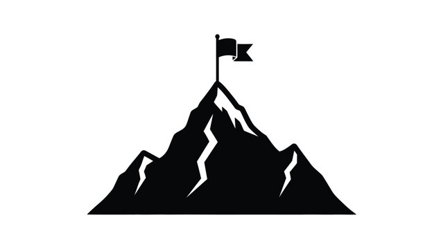 A simple black silhouette of a mountain peak with a flag on top
