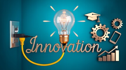 Innovation concept with light bulb gears and digital icons

