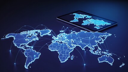 Global digital world map with connected devices
