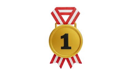 Gold Medal for First Place with Red and White Ribbon