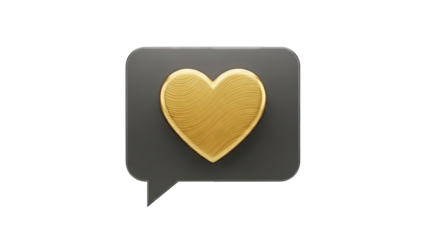Golden Heart in Dark Gray Speech Bubble Icon