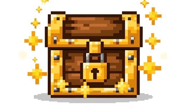 Pixel Art Treasure Chest on White Background 4K 10s