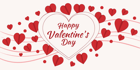 Happy valentine s day greeting card design with red paper hearts