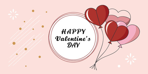Hand drawn happy valentines day greeting card with heart balloons