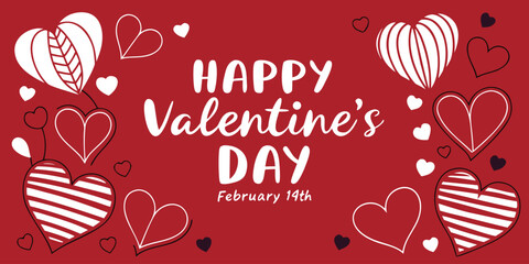 Happy valentine s day hand drawn hearts red background
