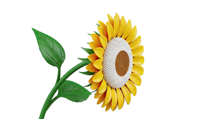3D Render of a Stylized Sunflower with Green Leaves