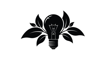 A black silhouette of a lightbulb sprouting leaves representing green energy