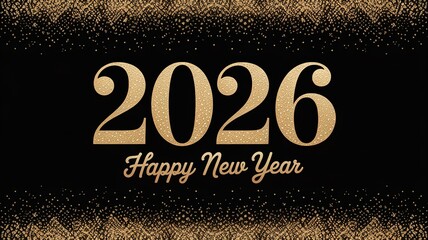 Elegant Gold Glitter 2026 New Year Celebration Background Sparkling Black Design for Festive Greetings and Party Invitations