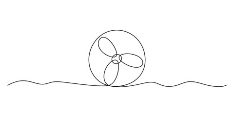A minimalistic continuous line drawing featuring a fan or propeller on a wavy surface © Badhon_Art Gallery