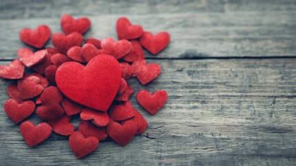 Long distance valentine video call celebration with hearts on wooden background
