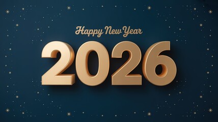 Elegant Gold 2026 New Year Greeting on Dark Blue Sparkling Background Perfect for Holiday Cards and Celebration Invitations