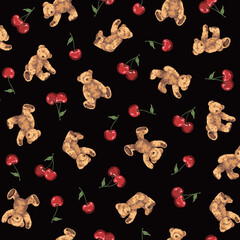 Continuous seamless pattern of cute bear illustrations,,