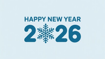 Minimalist New Year 2026 Greeting Card Design with Snowflake and Bold Typography on Light Blue Background