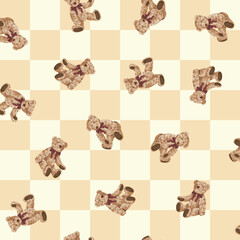 Continuous seamless pattern of cute bear illustrations,,