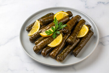 Traditional delicious Turkish foods; stuffed leaves - Dolmathes, Turkish name; yaprak sarmasi, dolma