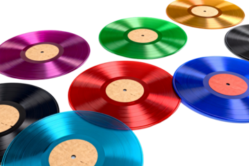 Colorful Vinyl Records Collection on White Background