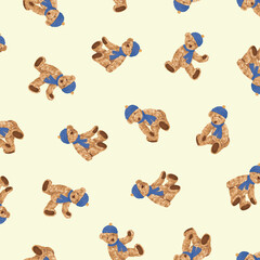 Continuous seamless pattern of cute bear illustrations,,