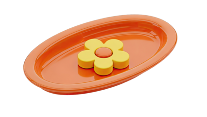 Orange Oval Tray with Yellow Flower Detail