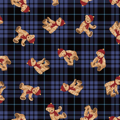 Continuous seamless pattern of cute bear illustrations,,