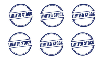 Set of six blue circular rubber stamps clearly displaying the text limited stock for sales promotion or inventory control needs