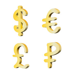 Obraz premium 3d multiple currencies symbol set Dollar euro pound ruble