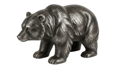 Old metallic bear figurine standing, cut out, stock png, isolated on transparent background