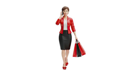 3D Woman with Shopping Bags Talking on Cell Phone